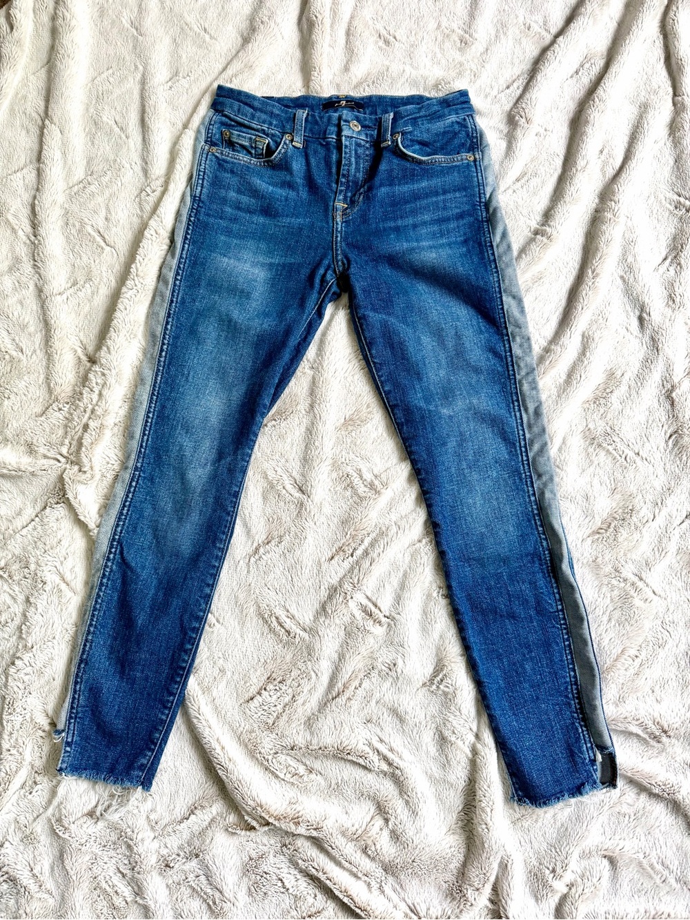 7 For All Mankind Blue Skinny Jeans with Gray Side Panel